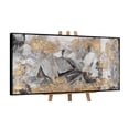 thumbnail image 1 of YS-Art Gold and Silver Large Metallic Abstract Canvas Wall Art with Black Frame, Modern Decor for Living Room or Office, 28x56 in, 1 of 5