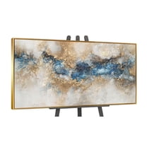 YS-Art Golden Creek Acrylic Hand-painted Abstract Canvas Art with Gold Frame, Modern Home Wall Decor for Living Room or Office, 24x48 in