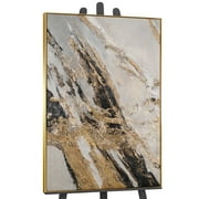 YS-Art Golden Touch Large Hand-Painted Abstract Canvas Wall Art for Living Room, Modern Framed Artwork, 48x24 in