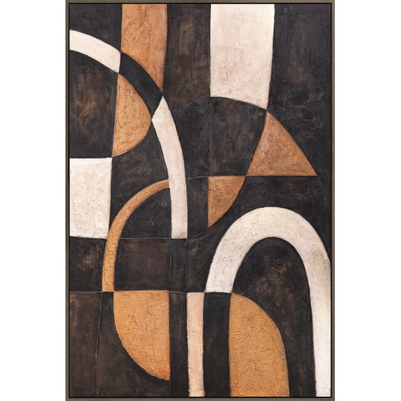 YS-Art Harmony of curves Heavily Textured Large Canvas Artwork Contemporary Abstract Wall Art Gray Frame 56x40 in
