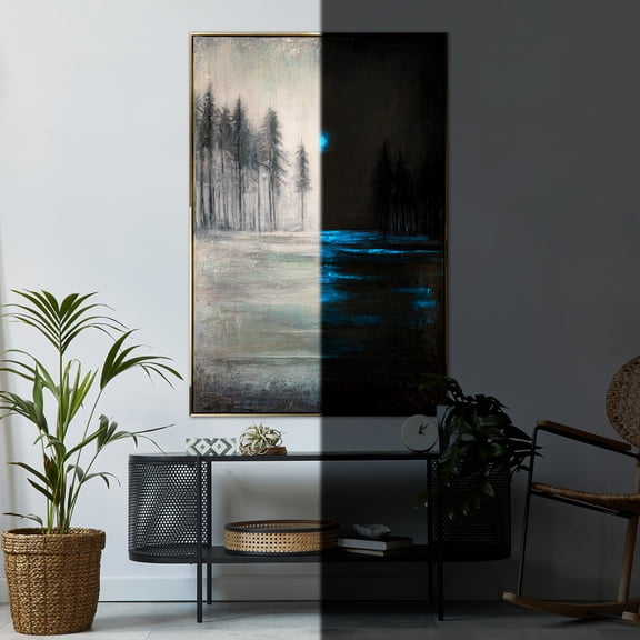 YS-Art Healing Forest Glow-in-the-Dark Hand-Painted Wall Art with Gold Frame, Modern Painting Home Decor, 48x32 in