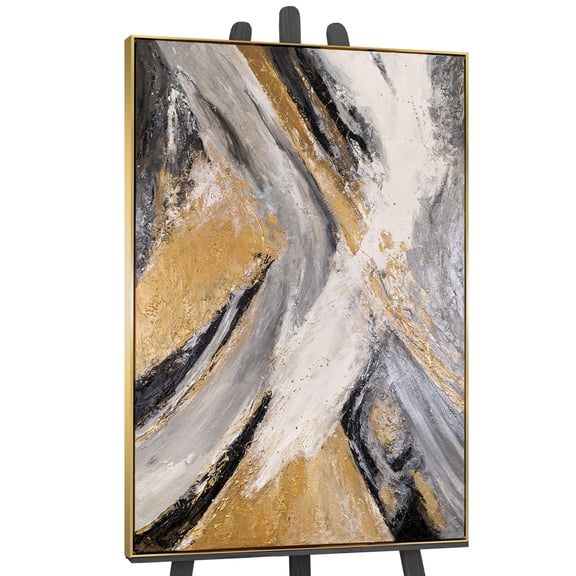 YS-Art Metallic Touches Large Abstract Canvas Wall Art with Gold Frame, Modern Home Decor, 56x40 in