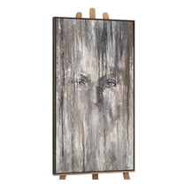 YS-Art Misterious Image Portrait Abstract Canvas Wall Art with Gray Frame, Modern Acrylic Textured Painting for Living Room or Office, 48x24 inch