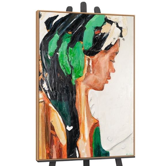 YS-Art Mysterious Profile Abstract Portrait Wall Art with Wood Frame, Hand-Painted Canvas Decor for Living Room or Office, 48x32 inch