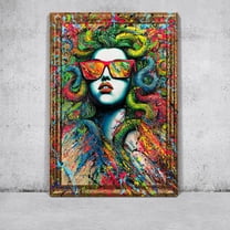YS-Art Neon Myth Hand-Painted Abstract Acrylic Wall Art with Gold Frame, Unique Large Artwork for Home Decor, 48x32 in