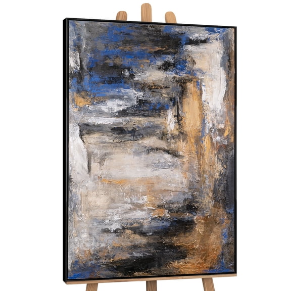 YS-Art Night Tide Large Abstract Acrylic Hand-Painted Canvas Wall Art with Black Frame, Textured Painting for Home Decor, 56x40 in