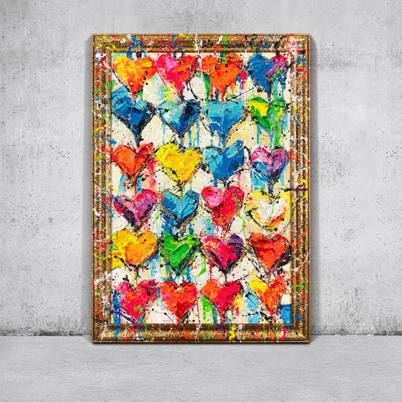 YS-Art Palette of Love Abstract Wall Art with Gold Frame, Large Acrylic Painting for Modern Home Decor, 48x32 in