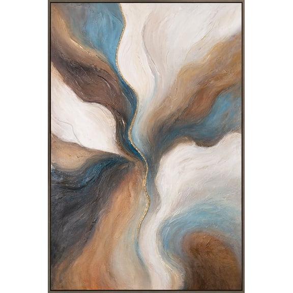 YS-Art Passage of Time Hand-Painted Heavily Textured Abstract Wall Art, Gray Frame, 56x40 in