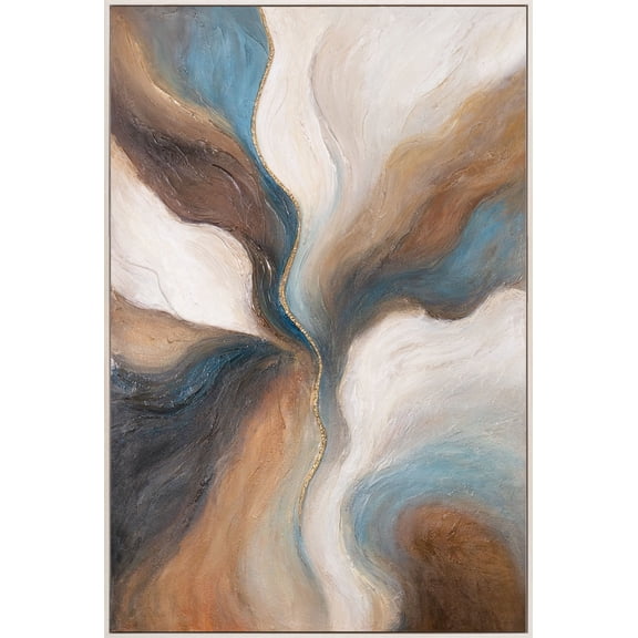 YS-Art Passage of Time Japandi Wall Decor, Large Hand-Painted Vertical Abstract Canvas, Beige Frame, 48x32 in