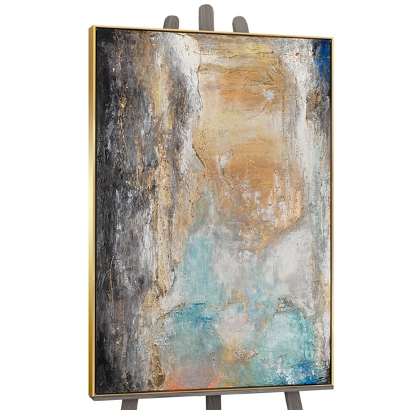 YS-Art Phantom Light Abstract Canvas Painting with Gold Frame, Modern Wall Art for Home Decor, 48x32 in