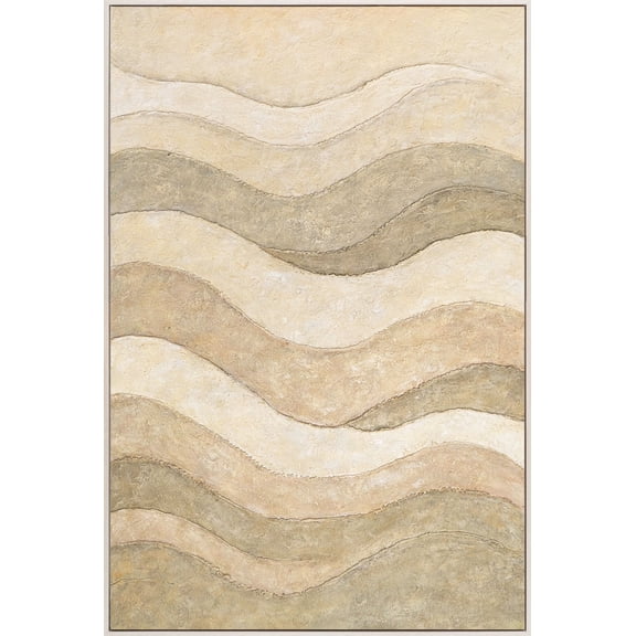 YS-Art Shadows and Sand Hand-Painted Large Wall Art, 3D Heavily Textured Abstract Painting, Beige Frame, 48x32 in
