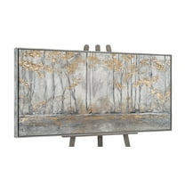 YS-Art Shimmering Forest Textured Canvas Wall Art with Antique Frame, Modern Painting for Home Decor, 24x48 in
