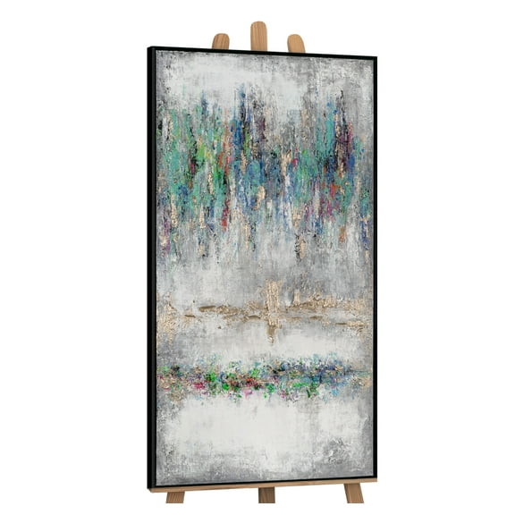 YS-Art Shimmering Lines Abstract Textured Canvas Wall Art with Black Frame, Modern Painting for Home Decor, 48x24 in