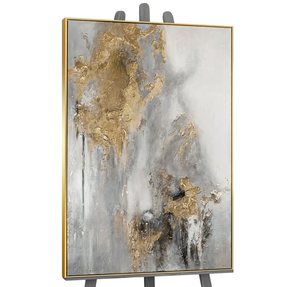 YS-Art Shining Moments Large Hand-Painted Abstract Acrylic Canvas Art with Gold Frame, Wall Decor for Modern Living Room or Office, 56x40 in
