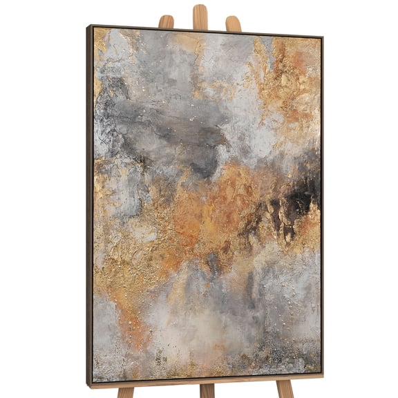 YS-Art Shining Moments Abstract Painting with Gray Frame, Hand-Painted Wall Art for Home Decor, 48x32 in