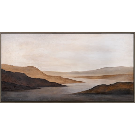 YS-Art Soft dawn Original Hand-Painted Abstract Landscape Heavily Textured Acrylic Painting Sleek Gray Frame 48x24 in