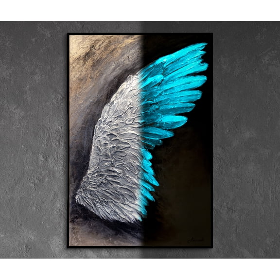 YS-Art Symbol of Exaltation Glow-in-the-Dark Hand-Painted Wall Art with Black Frame, Modern Home Decor, 48x32 in