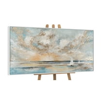 YS-Art The Glow of Dawn Abstract Hand-Painted Wall Art with White Frame, Painting for Home Decor, 24x48 in