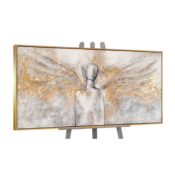 YS-Art The Glow of an Angel Abstract Canvas Wall Art with Gold Frame, Textured Painting for Home Decor, 32x63 in