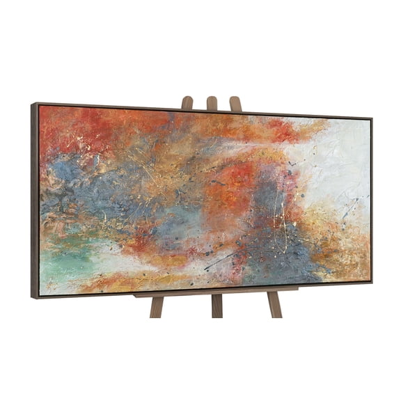 YS-Art Warm Reflections Textured Abstract Canvas Art with Gray Frame, Modern Wall Home Decor, 24x48 in