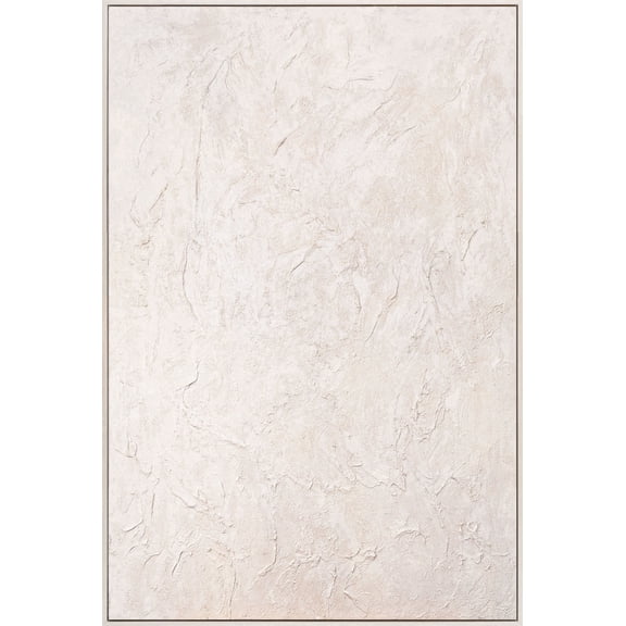 YS-Art Whisper of Time Hand-Painted Heavily Textured Abstract Wall Art, Beige Frame, 48x32 in