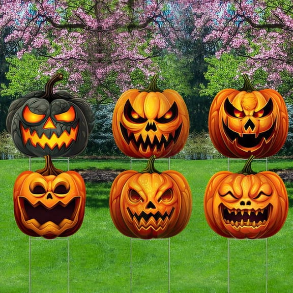 YS3003 Halloween Scary Spooky Pumpkin Jack O Lantern 6pack Waterproof Coroplast Plastic Yard Sign Lawn Sign