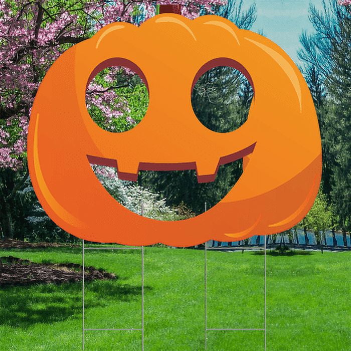 YS3063 Smiling Pumpkin 47in Big Stand In Plastic Outdoor Yard Sign Decoration Cutout