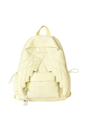 Cute Wing-Shaped Backpack with Pendant and Nylon Zipper - Cute Backpack for School and Daily Wear, Playful College Backpack with Trendy Charm,Yellow