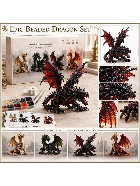 Large Diamond Art Kits for Adults Dragon - Mythical 3D Beaded Kit with Colorful Seed Beads for Pendants and Keychains, Great Diamond Art Alternative