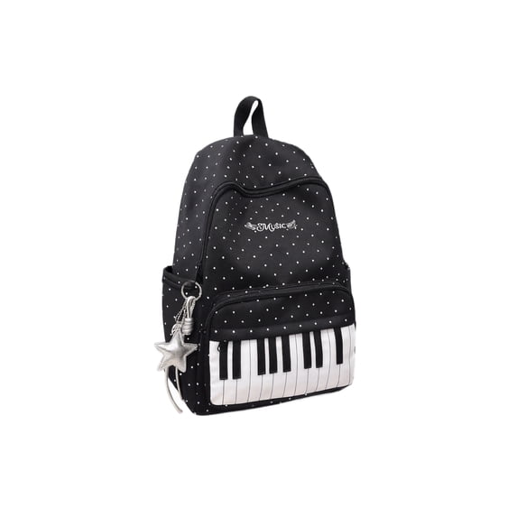 YSBDLQE School Backpack with Piano Pattern for Teen Girls - Cute Backpack for School with Versatile Design, Perfect College Backpack for Daily Campus Life,Black