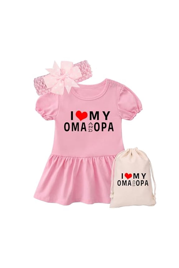 YSCULBUTOL Baby Girl Dress I Love My Oma Opa Newborn Baby Girl Toddler Dress Sister Skirt Cute Dresses Headband Clothes Set