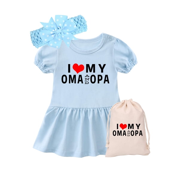 YSCULBUTOL Baby Girl Dress I Love My Oma Opa Newborn Baby Girl Toddler Dress Sister Skirt Cute Dresses Headband Clothes Set