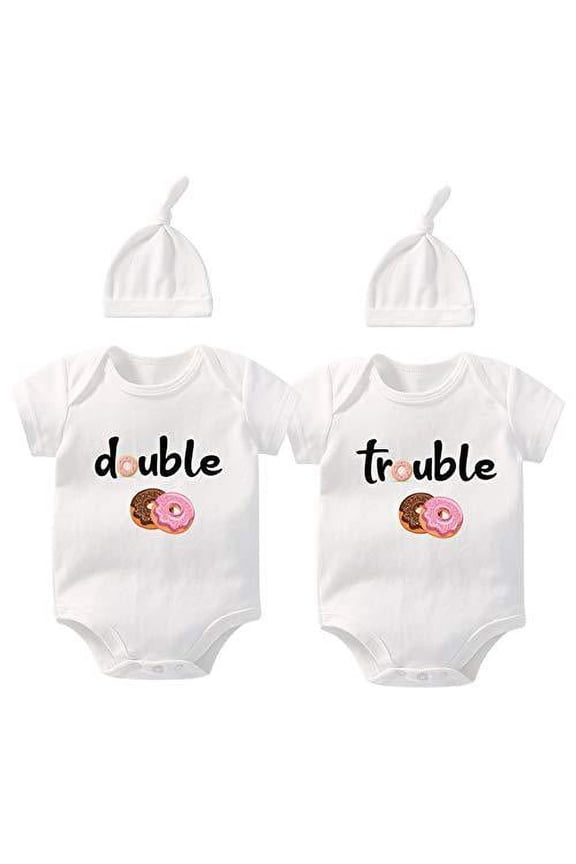 Baby Twin Bodysuit Perfect Together Twin Best Friend Bacon Eggs Twins Set Double Baby Twin Cute（yep White3M）