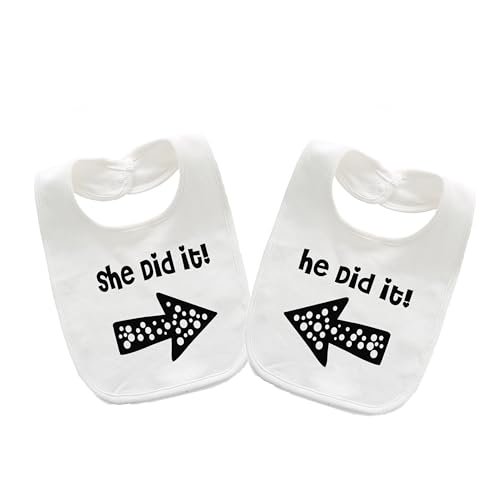 YSCULBUTOL Baby Twins Bibs He/She Did It Newborn Baby Cute Unisex Bibs Infant Twin Outfits
