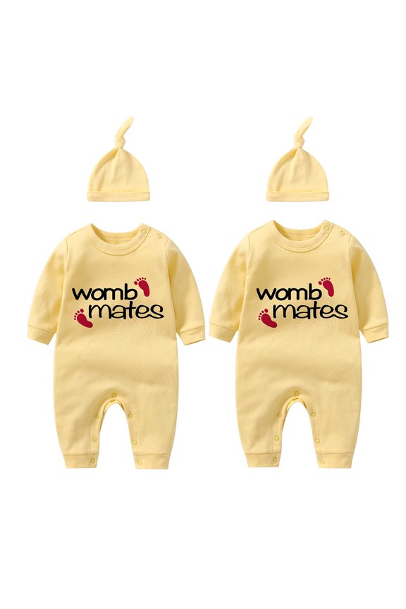 YSCULBUTOL Baby Twins Bodysuit Cute Baby Womb Mates Outfit Girl Funny Romper Baby Girl Clothes Set