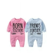 YSCULBUTOL Baby Twins Bodysuit with hat Born Together Friend Forever Baby boy Clothes Toddler Girl Clothes Baby Shower
