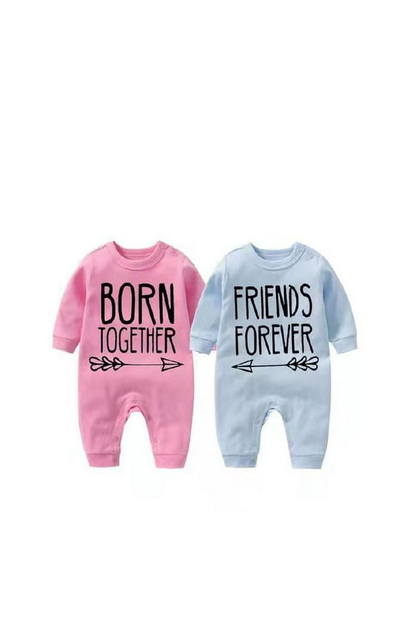 Baby Twins Bodysuit with hat Born Together Friend Forever Baby boy Clothes Toddler Girl Clothes Baby Shower