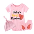 thumbnail image 1 of YSCULBUTOL Baby Twins Bodysuits Baby First Rumble Infant Baby Clothes Unisex Twin Romper Outfits With Hat, 1 of 5