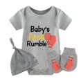 thumbnail image 1 of YSCULBUTOL Baby Twins Bodysuits Baby First Rumble Infant Baby Clothes Unisex Twin Romper Outfits With Hat, 1 of 5