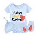 thumbnail image 1 of YSCULBUTOL Baby Twins Bodysuits Baby First Rumble Infant Baby Clothes Unisex Twin Romper Outfits With Hat, 1 of 5