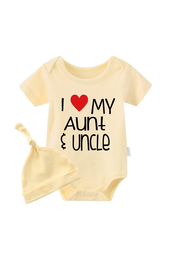 YSCULBUTOL Baby Twins Bodysuits I Love My Aunt Uncle Infant Baby Clothes Twin Romper Outfits With Hat