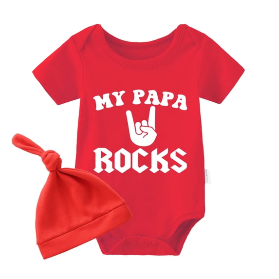 YSCULBUTOL Baby Twins Bodysuits My Papa Rocks Unisex Baby Clothes Infant Twin Romper Outfits With Hat