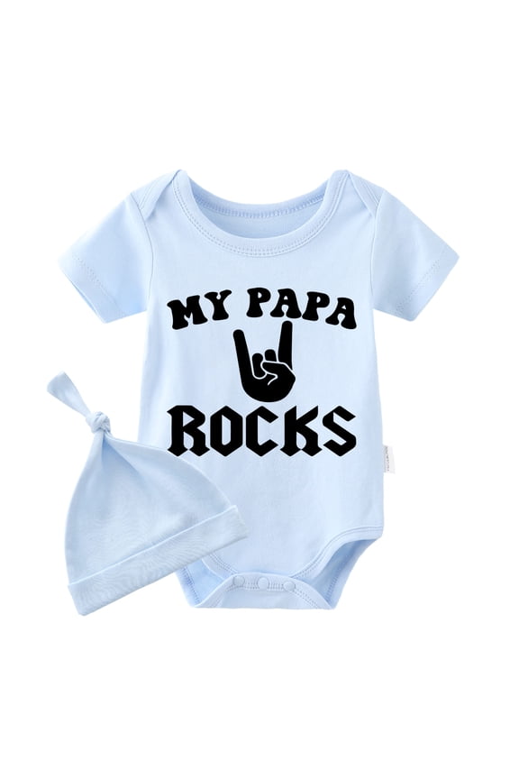 YSCULBUTOL Baby Twins Bodysuits My Papa Rocks Unisex Baby Clothes Infant Twin Romper Outfits With Hat