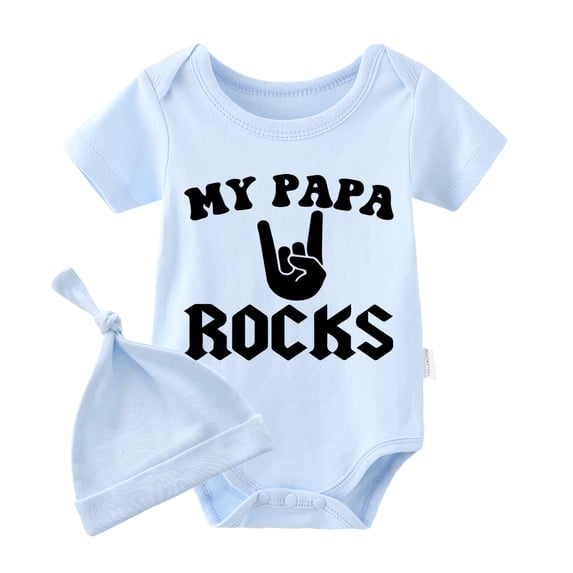 YSCULBUTOL Baby Twins Bodysuits My Papa Rocks Unisex Baby Clothes Infant Twin Romper Outfits With Hat