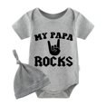 thumbnail image 1 of YSCULBUTOL Baby Twins Bodysuits My Papa Rocks Unisex Baby Clothes Infant Twin Romper Outfits With Hat, 1 of 5