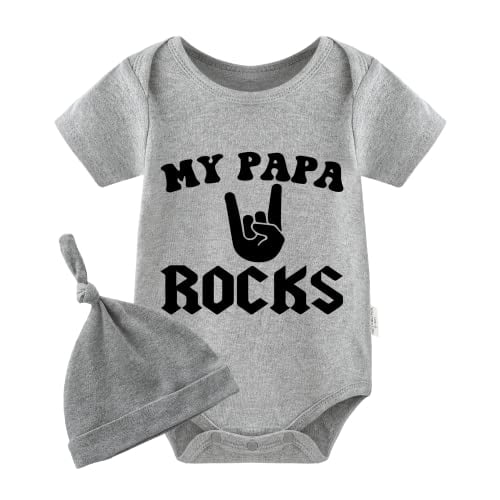 YSCULBUTOL Baby Twins Bodysuits My Papa Rocks Unisex Baby Clothes Infant Twin Romper Outfits With Hat
