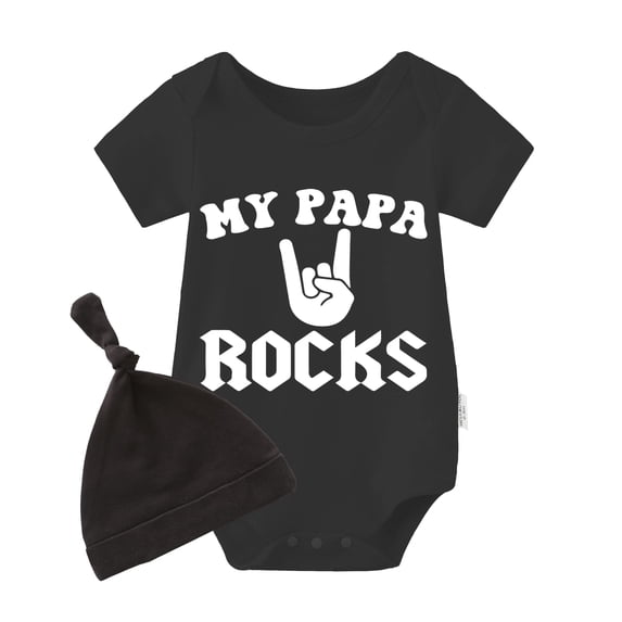 YSCULBUTOL Baby Twins Bodysuits My Papa Rocks Unisex Baby Clothes Infant Twin Romper Outfits With Hat