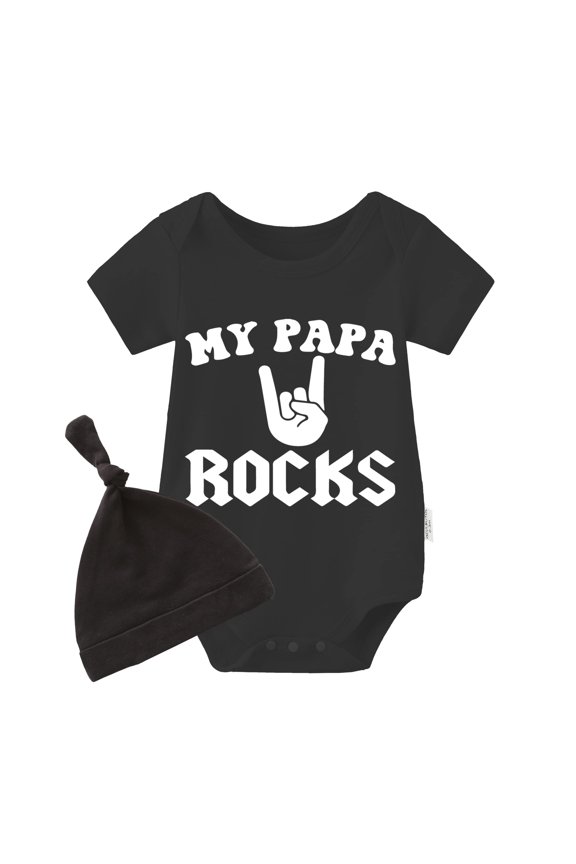 YSCULBUTOL Baby Twins Bodysuits My Papa Rocks Unisex Baby Clothes Infant Twin Romper Outfits With Hat