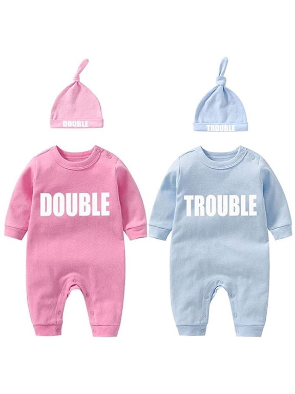 Baby Twins Clothes Best Friends Forever Baby Bodysuit Set Friends Inspired Matching Twins Outfits(Pink DT L12M)