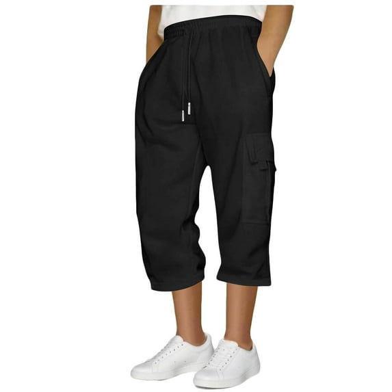 YSDESH Men Casual Solid Elastic Waist Capris Pants with Pocket for Outdoor Sports and Daily Wear Comfortable Lightweight Breathable Short Pants(Black,2XL)